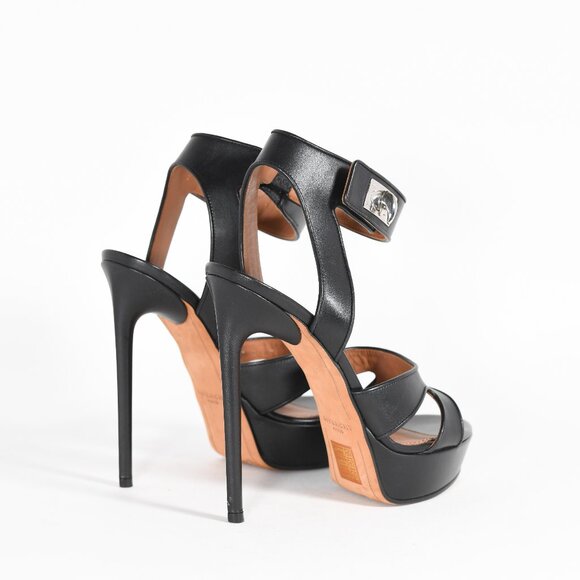 Givenchy Black Leather Shark Tooth Ankle Strap Platform Sandals Size 37 - Picture 6 of 12